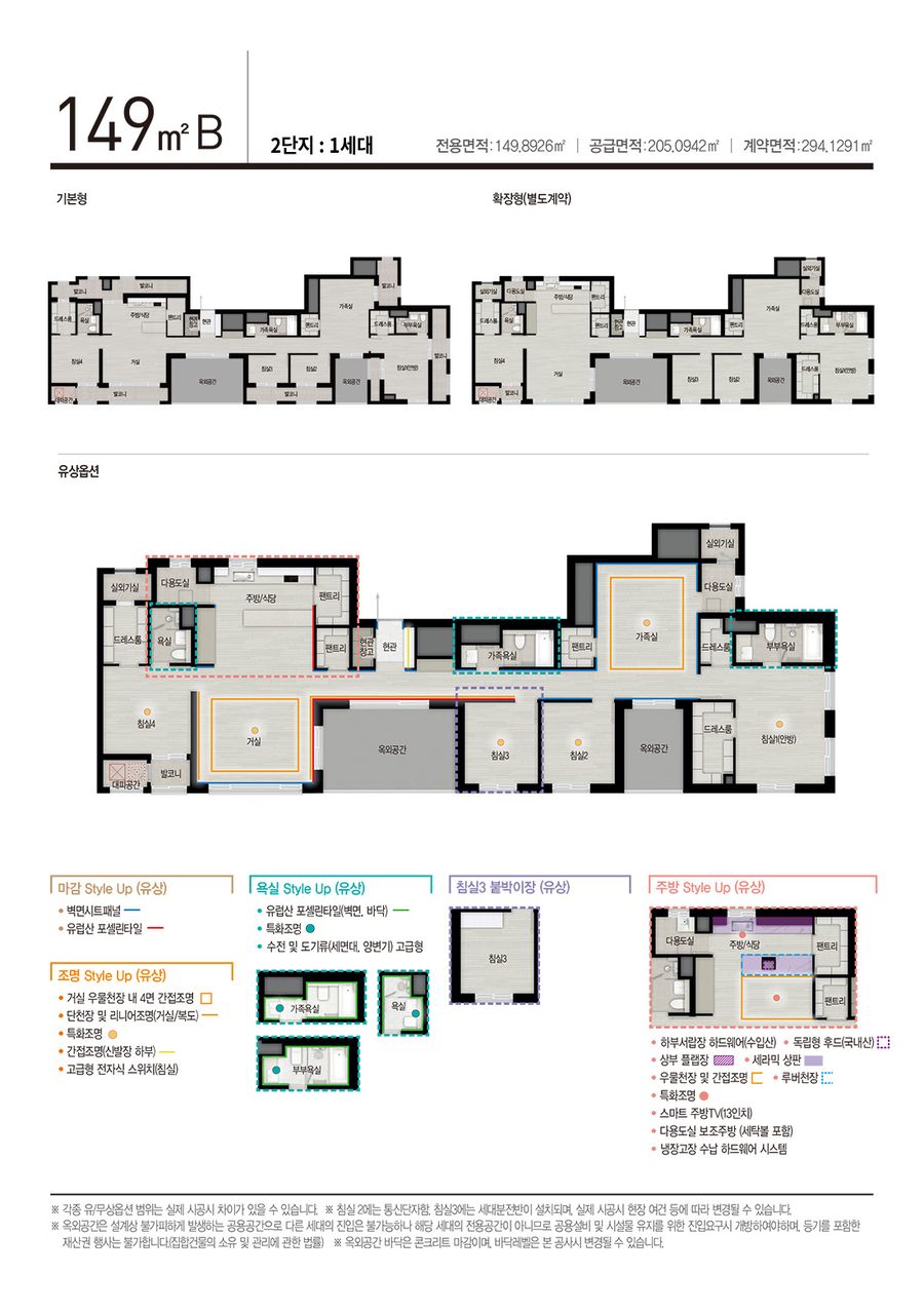 149㎡B 평면도 (기본형·확장형, 유상옵션)