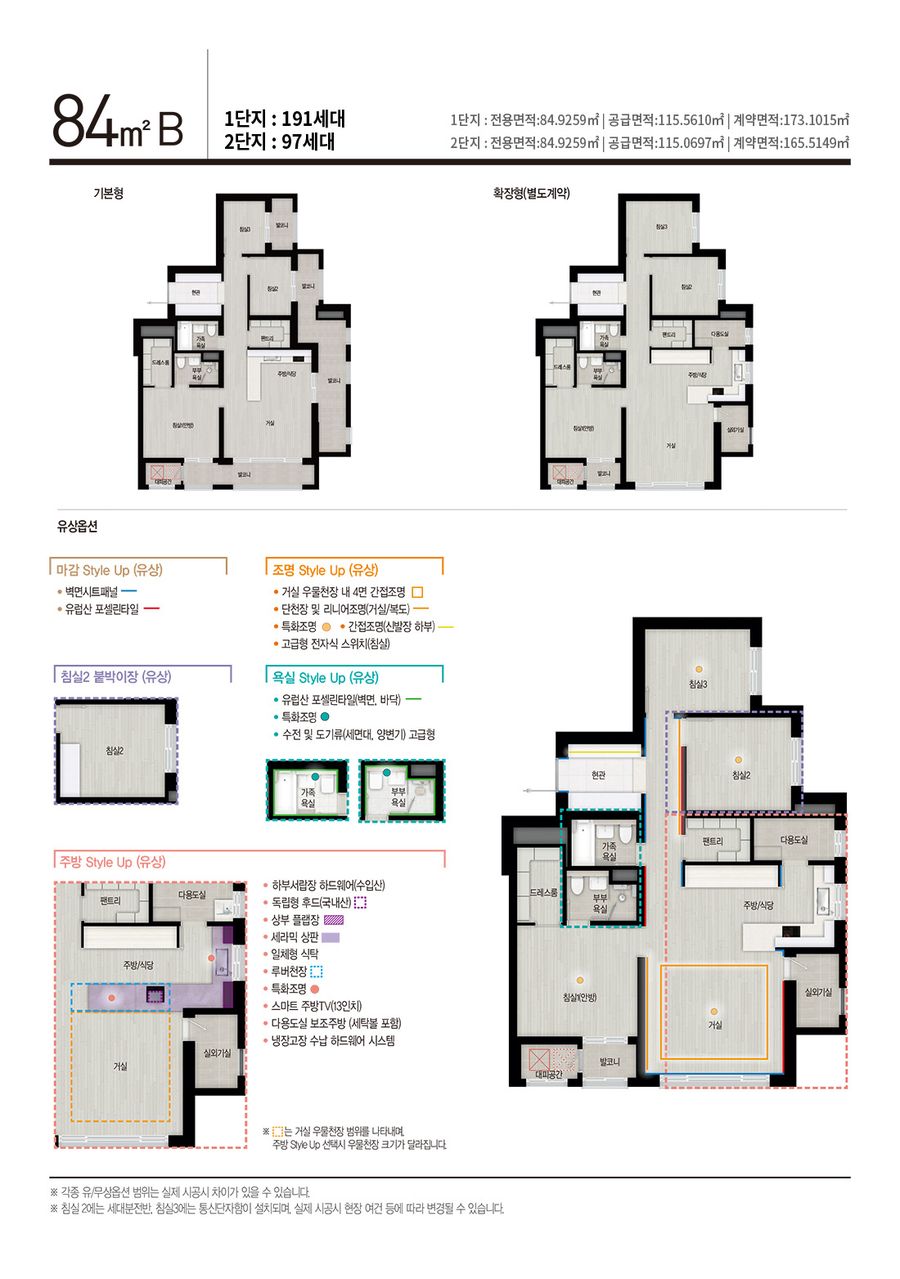 84㎡B 평면도 (기본형·확장형, 유상옵션)